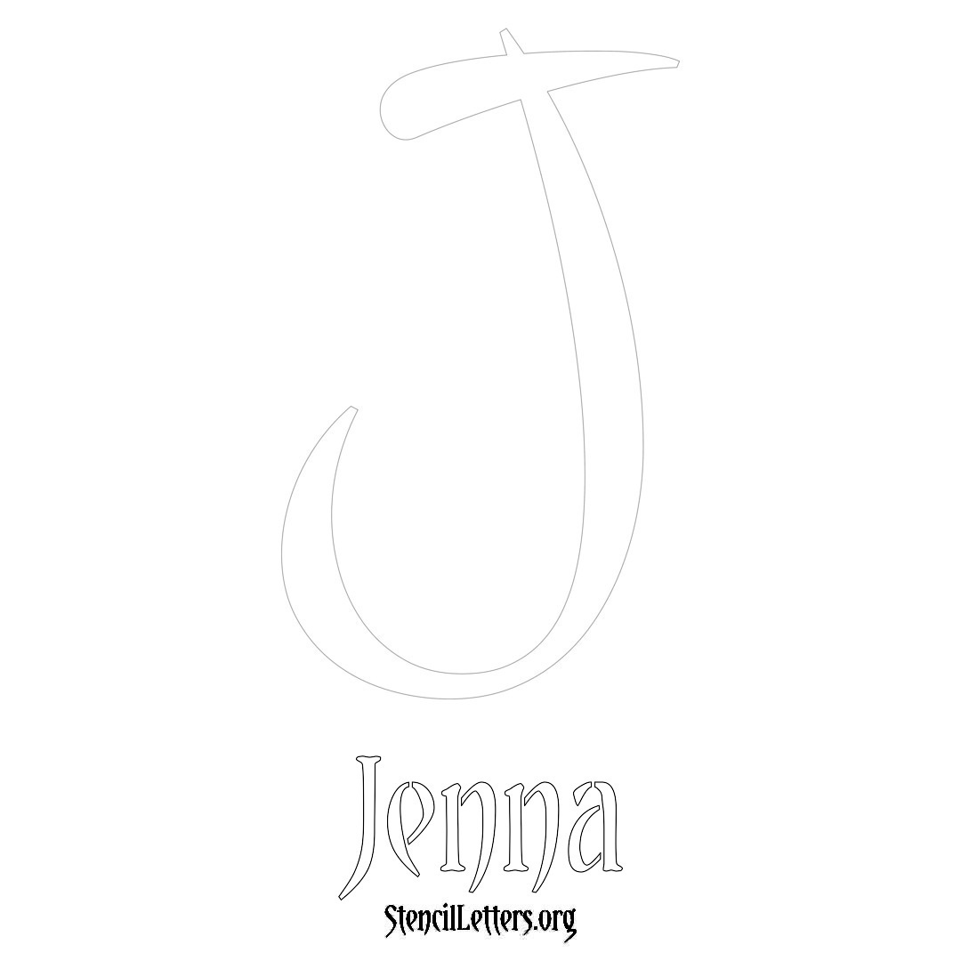 Jenna printable name initial stencil in Vintage Brush Lettering