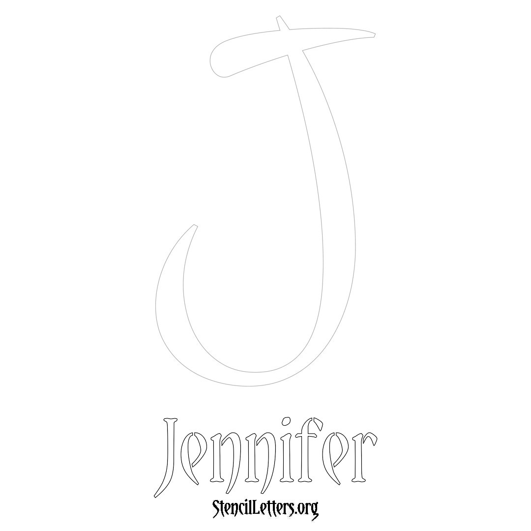 Jennifer printable name initial stencil in Vintage Brush Lettering