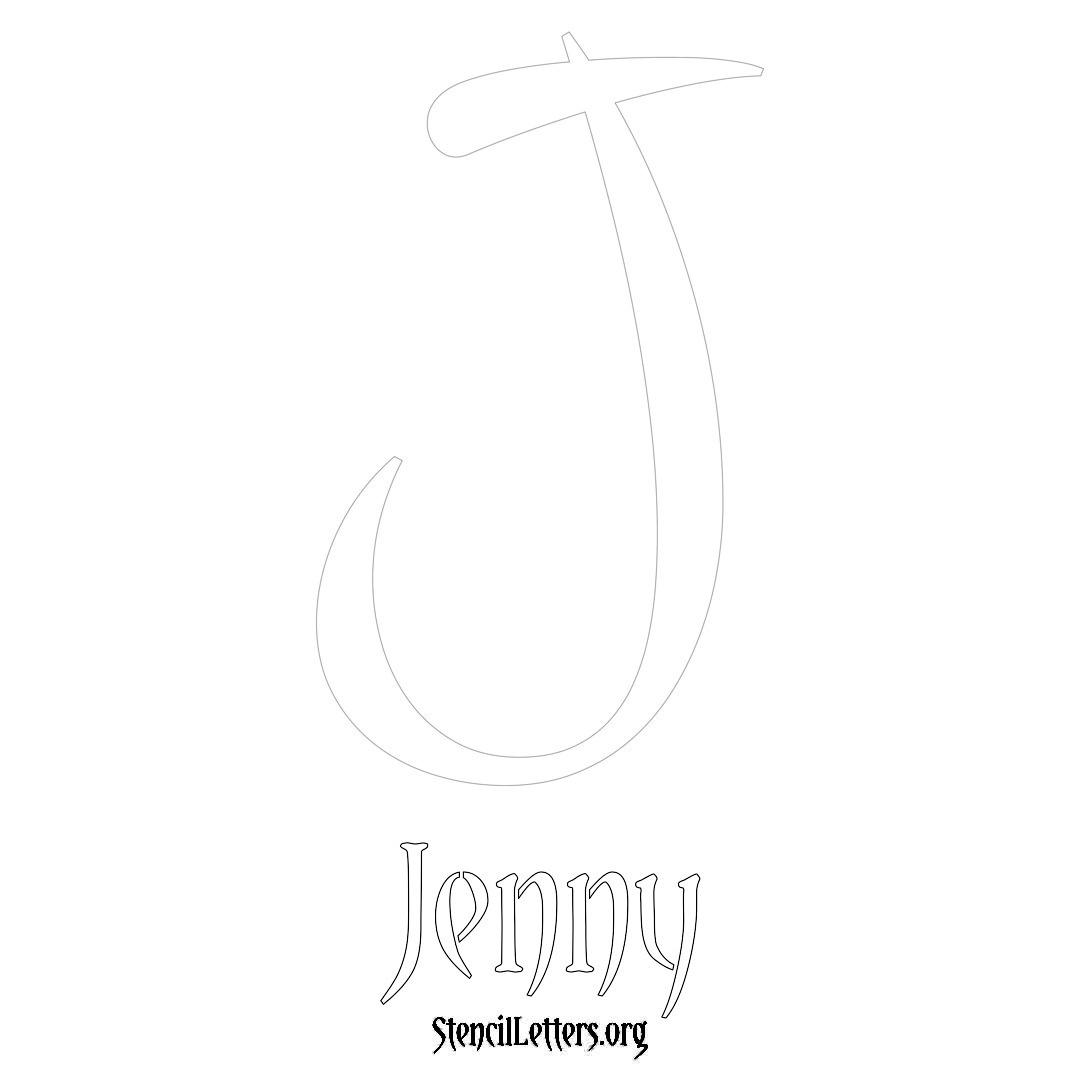 Jenny printable name initial stencil in Vintage Brush Lettering