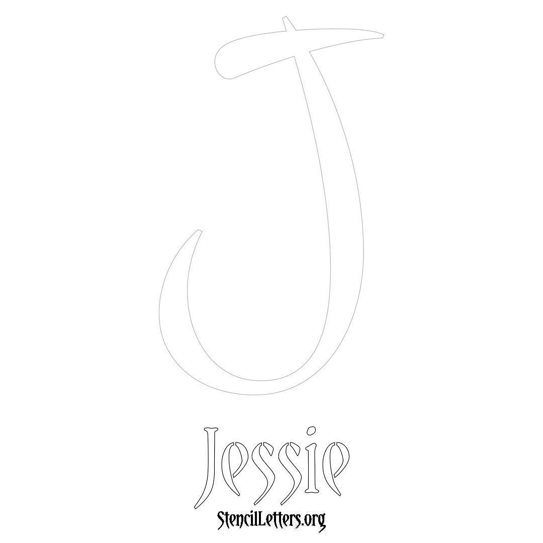 Jessie printable name initial stencil in Vintage Brush Lettering