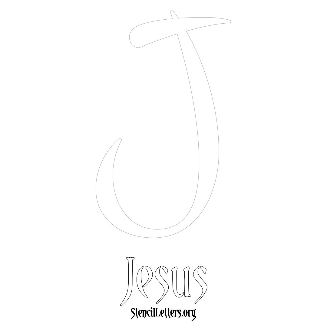 Jesus printable name initial stencil in Vintage Brush Lettering