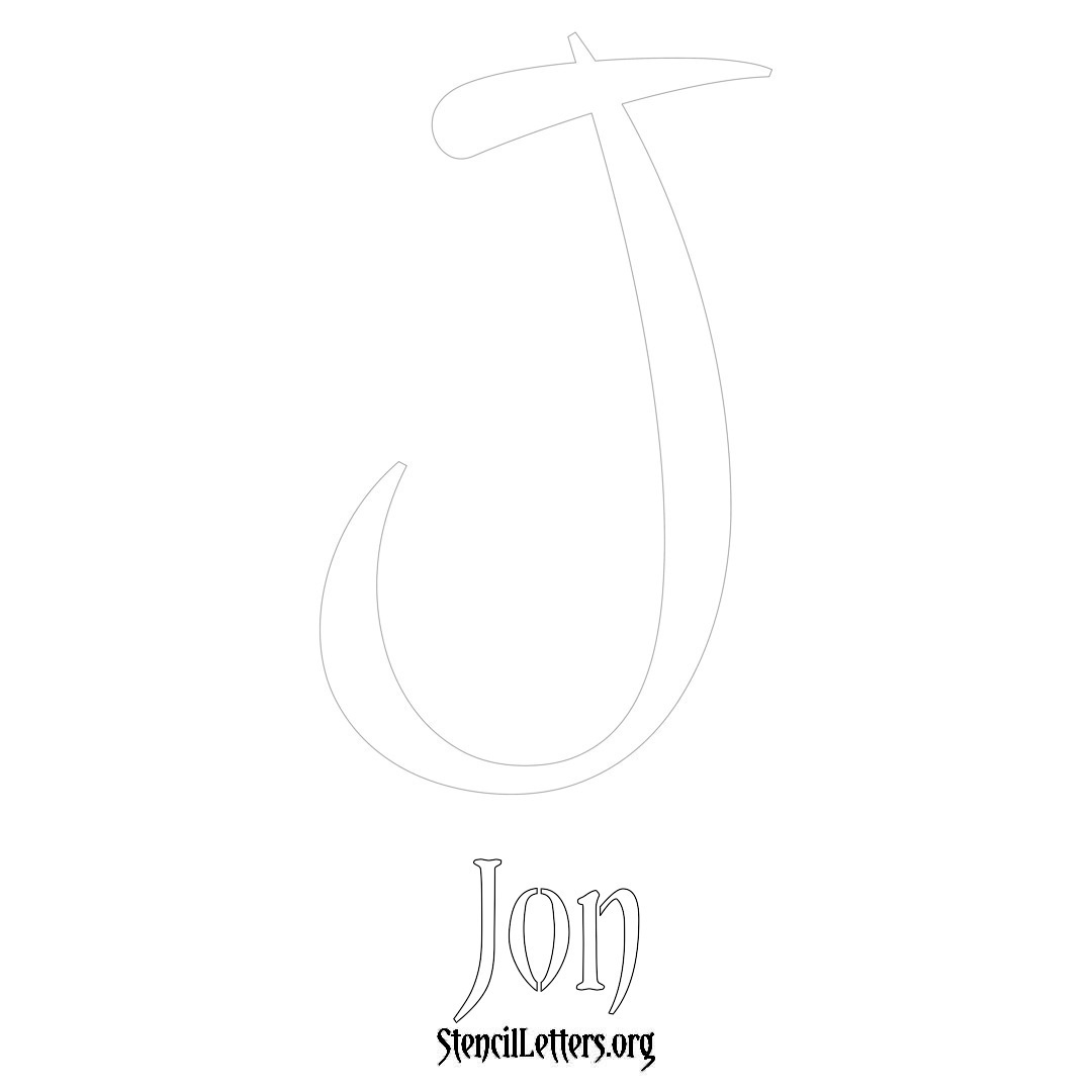 Jon printable name initial stencil in Vintage Brush Lettering