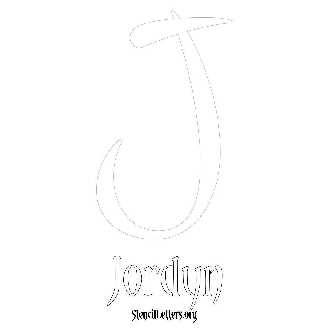 Jordyn printable name initial stencil in Vintage Brush Lettering