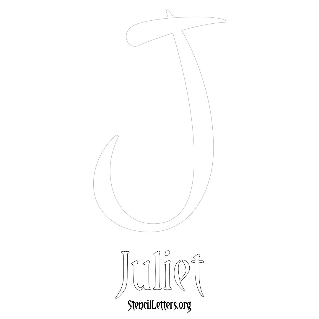 Juliet printable name initial stencil in Vintage Brush Lettering