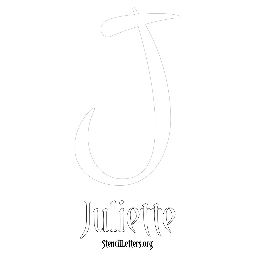 Juliette printable name initial stencil in Vintage Brush Lettering