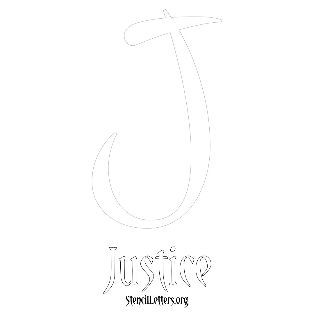 Justice printable name initial stencil in Vintage Brush Lettering