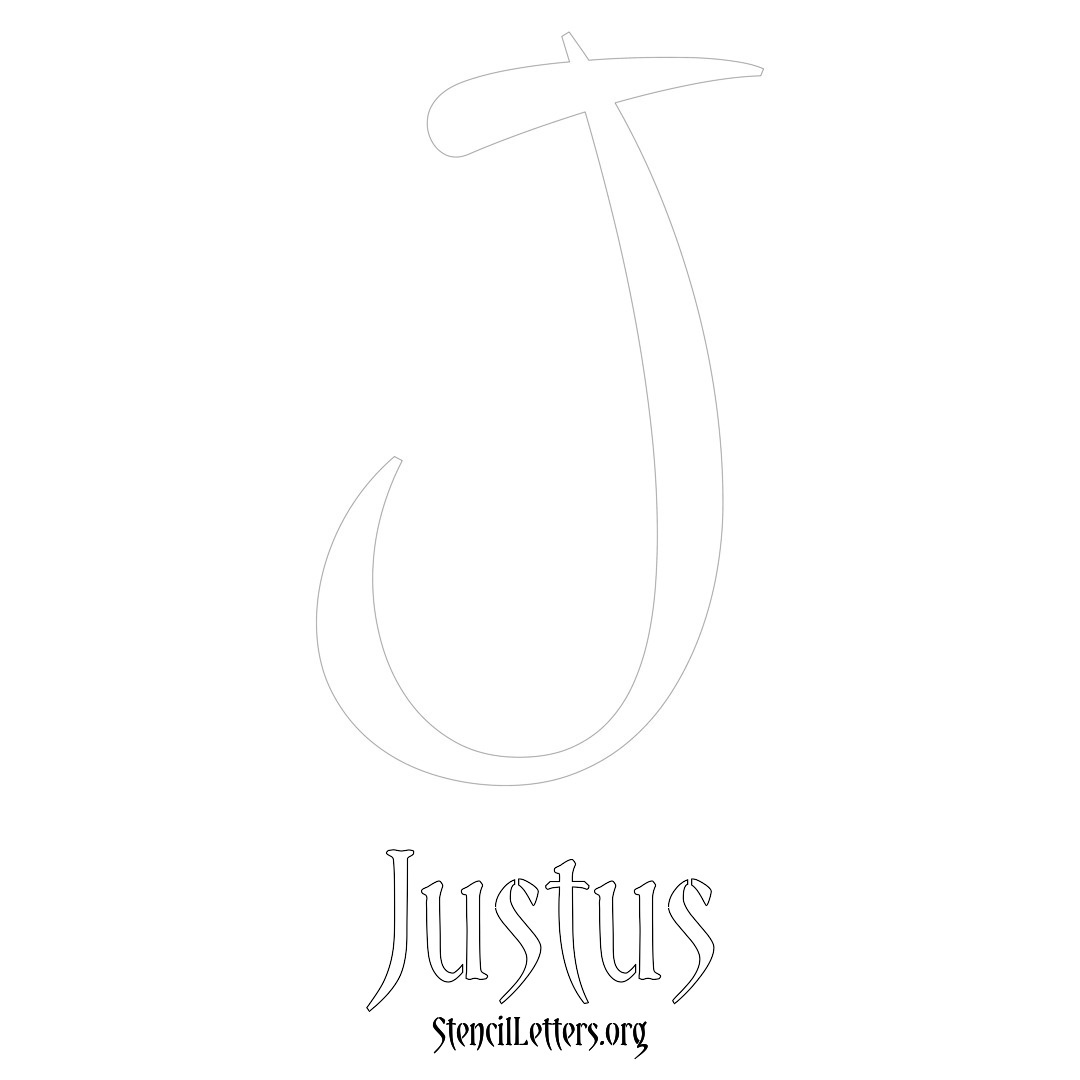 Justus printable name initial stencil in Vintage Brush Lettering