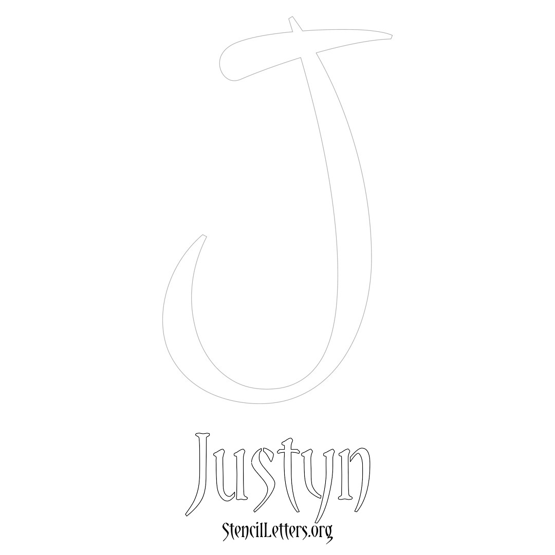 Justyn printable name initial stencil in Vintage Brush Lettering