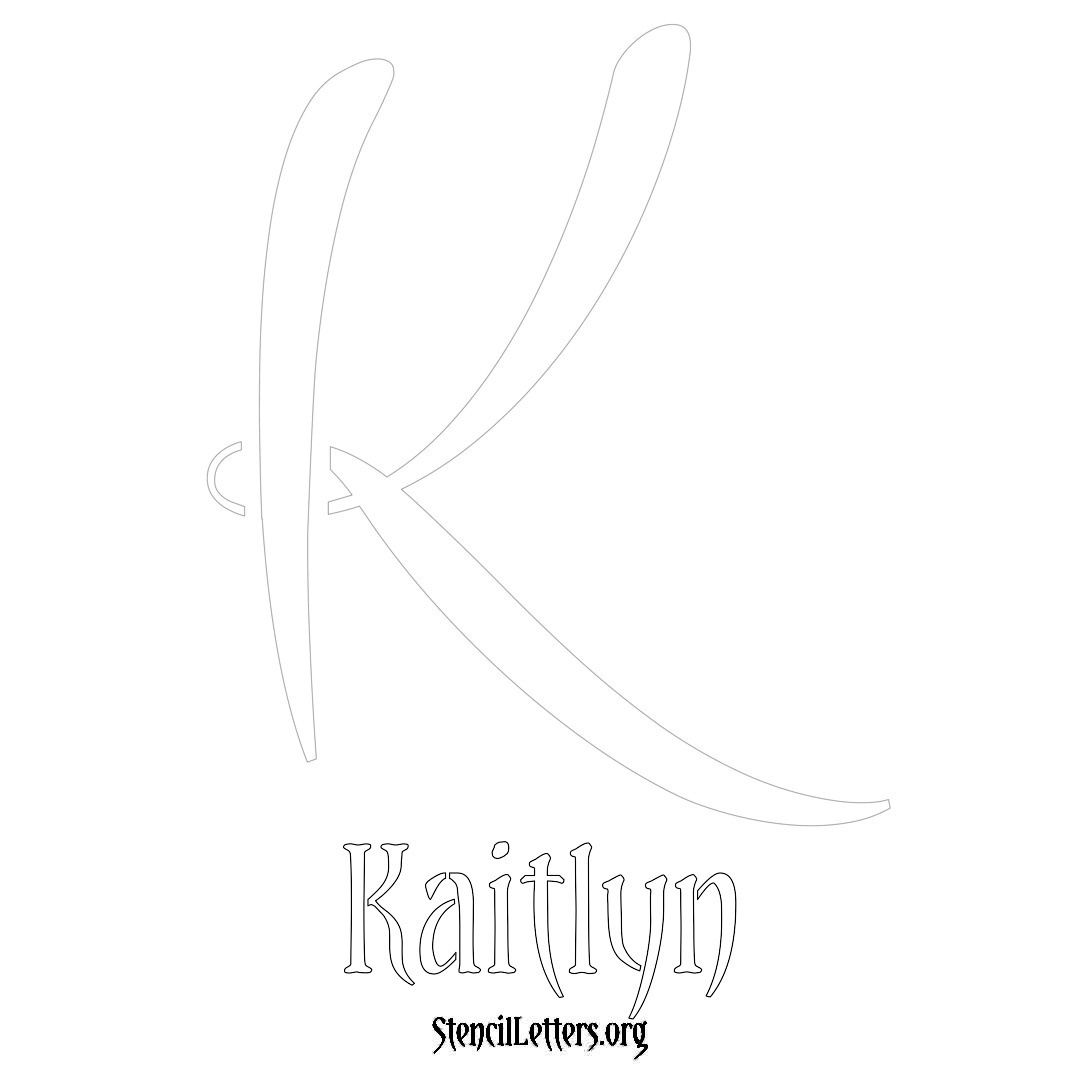 Kaitlyn printable name initial stencil in Vintage Brush Lettering