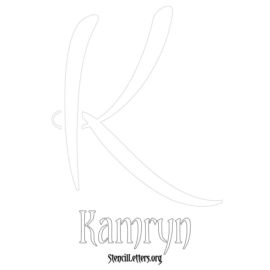 Kamryn printable name initial stencil in Vintage Brush Lettering