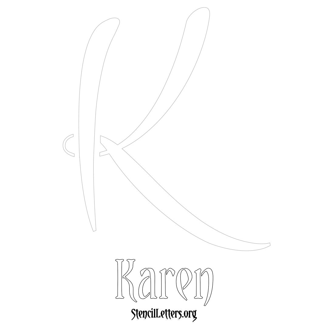Karen printable name initial stencil in Vintage Brush Lettering