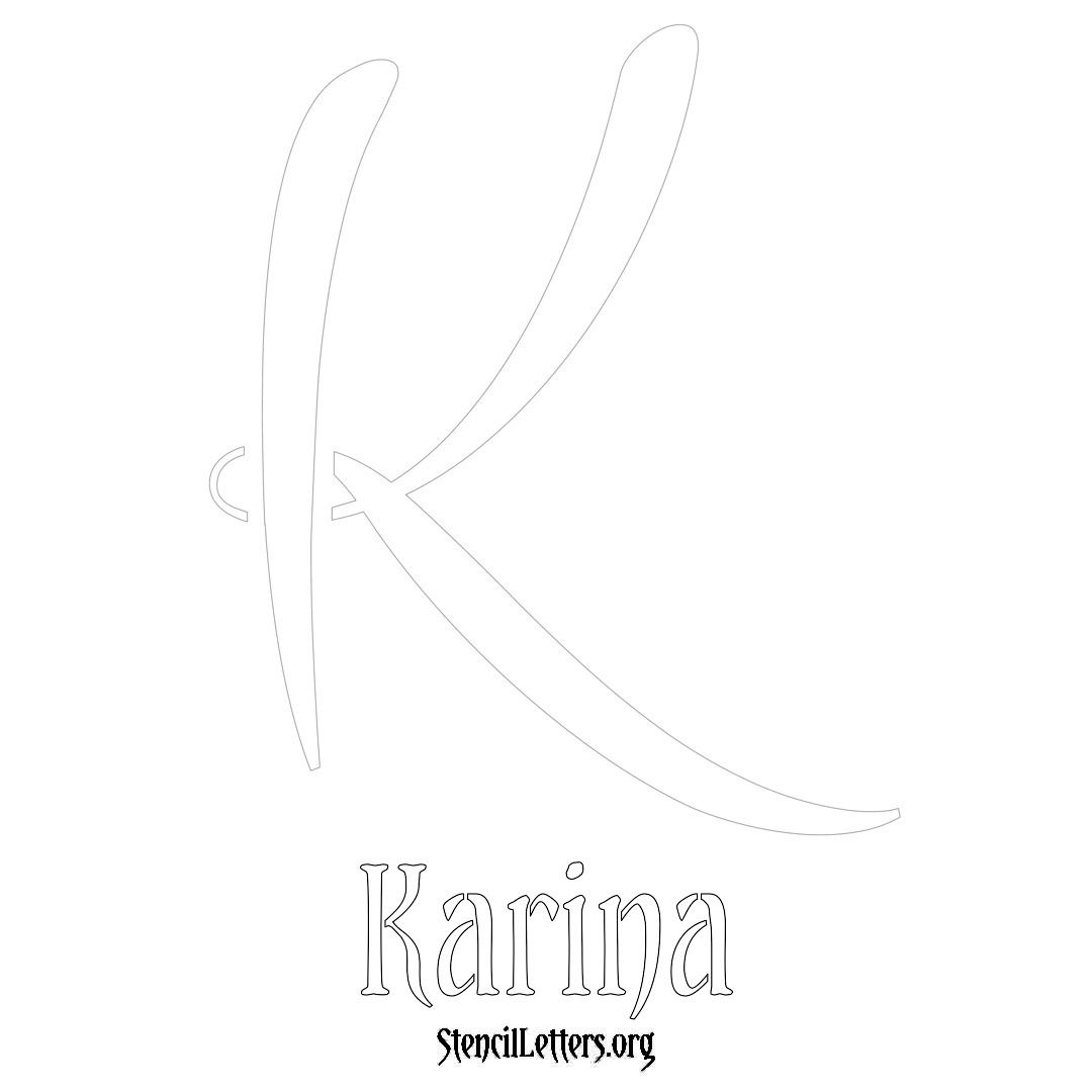 Karina printable name initial stencil in Vintage Brush Lettering