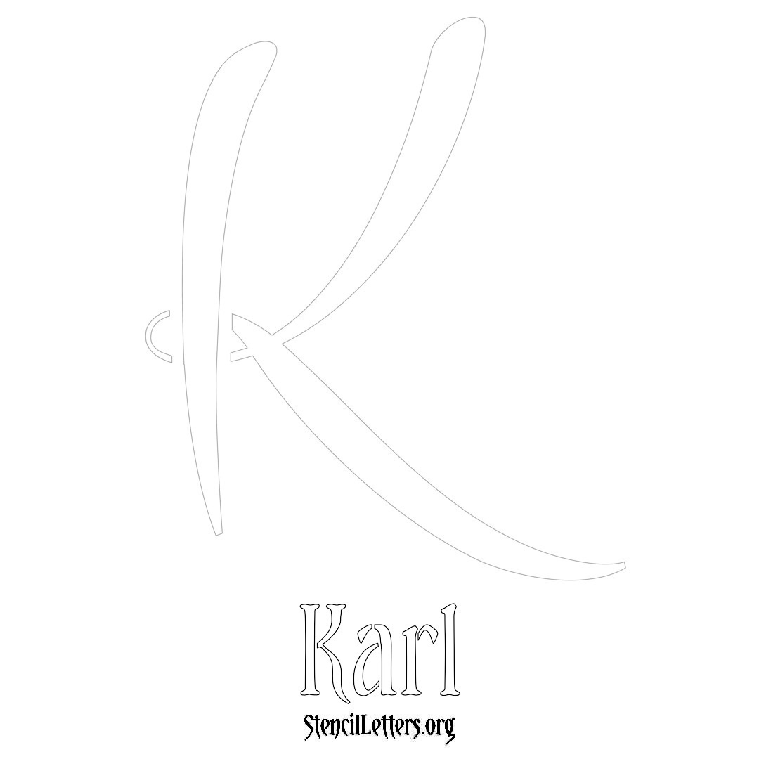 Karl printable name initial stencil in Vintage Brush Lettering