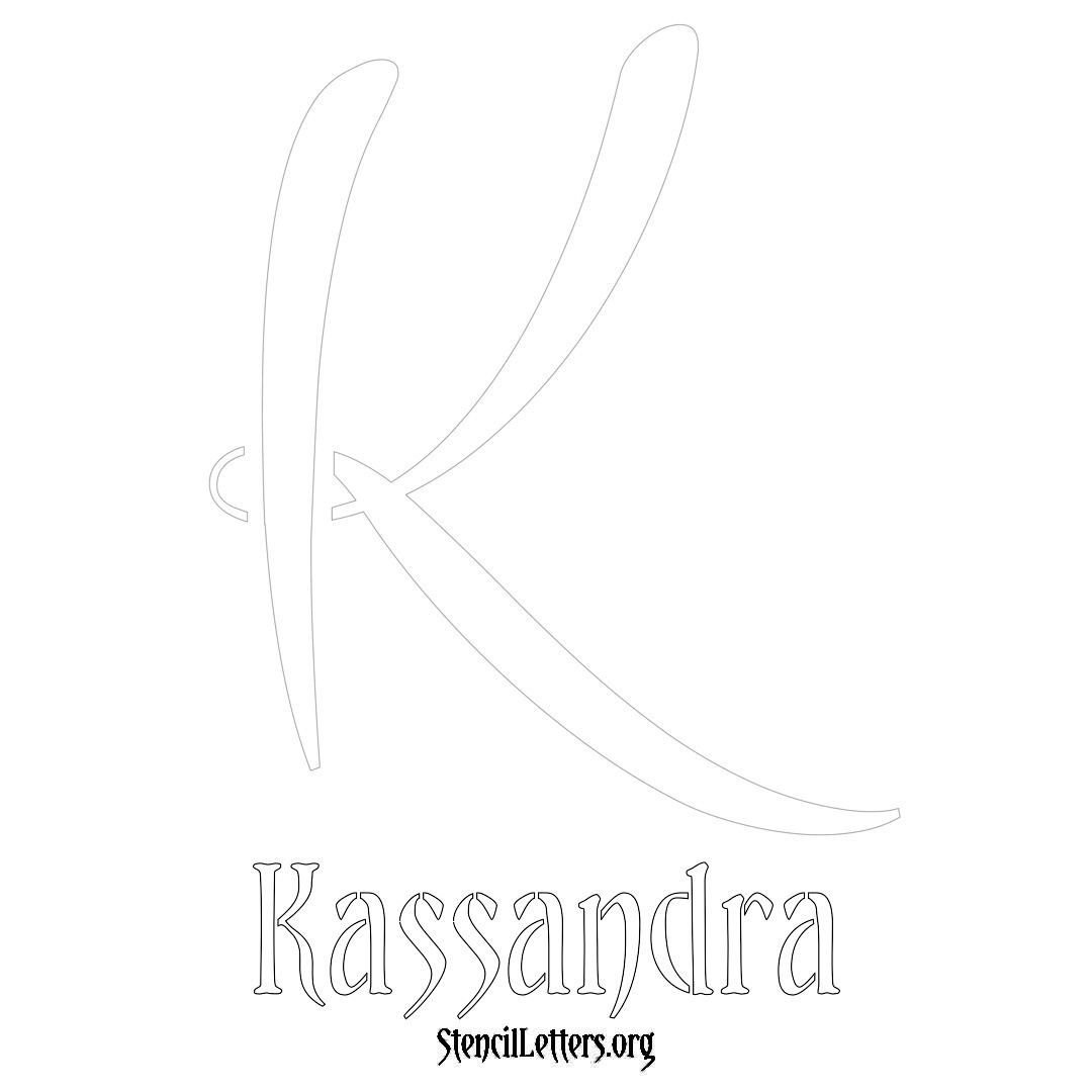 Kassandra printable name initial stencil in Vintage Brush Lettering