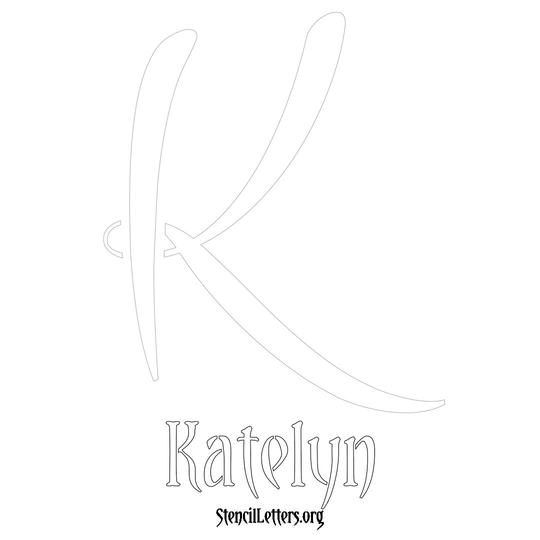 Katelyn printable name initial stencil in Vintage Brush Lettering