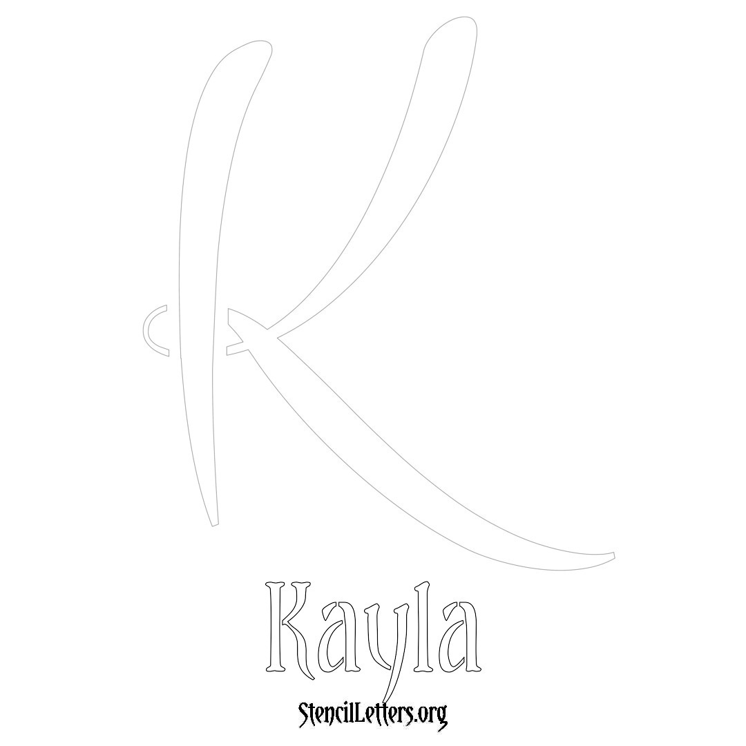 Kayla printable name initial stencil in Vintage Brush Lettering