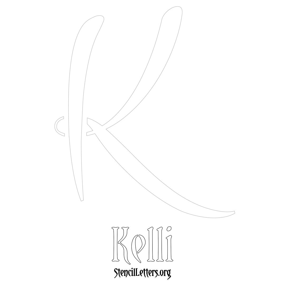 Kelli printable name initial stencil in Vintage Brush Lettering