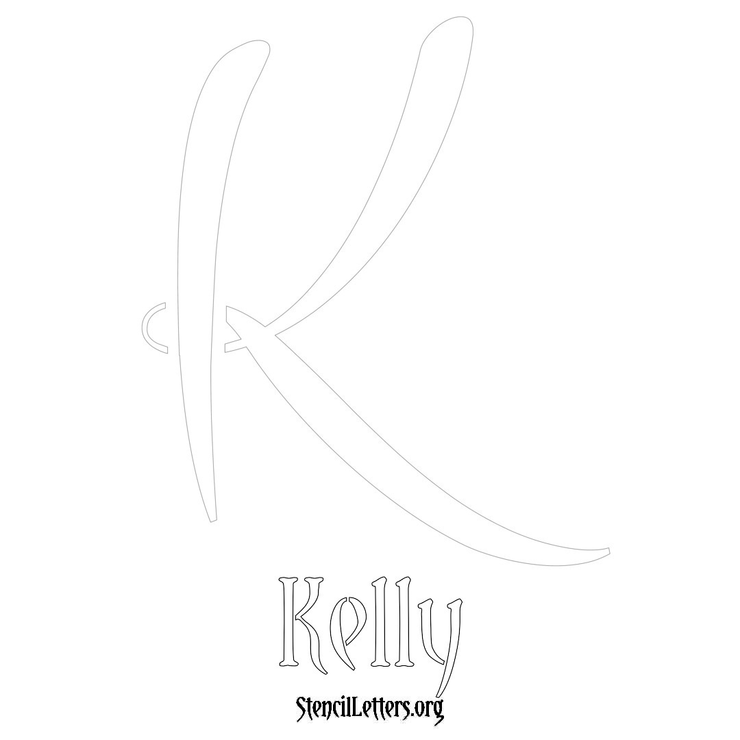 Kelly printable name initial stencil in Vintage Brush Lettering