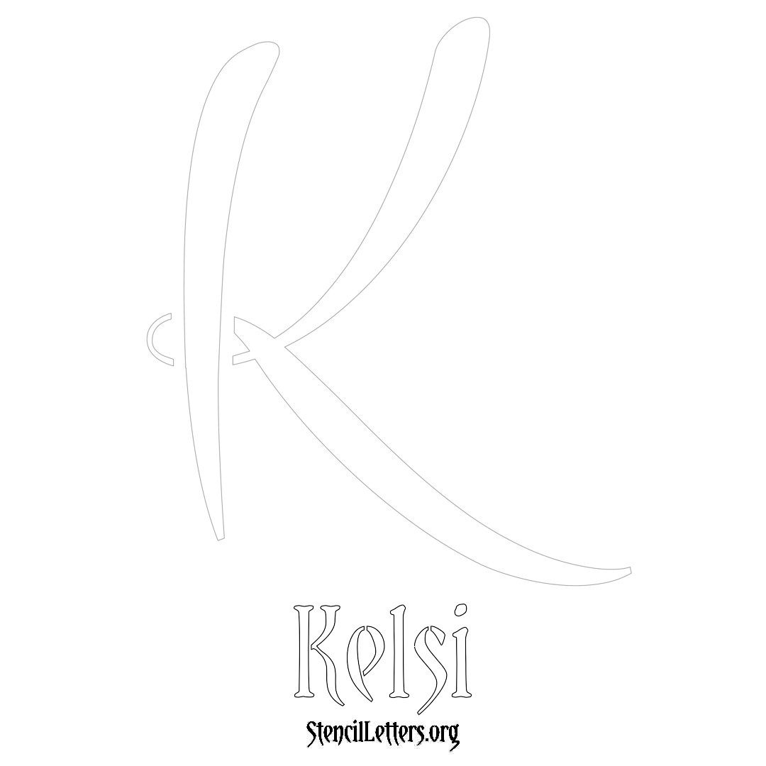 Kelsi printable name initial stencil in Vintage Brush Lettering