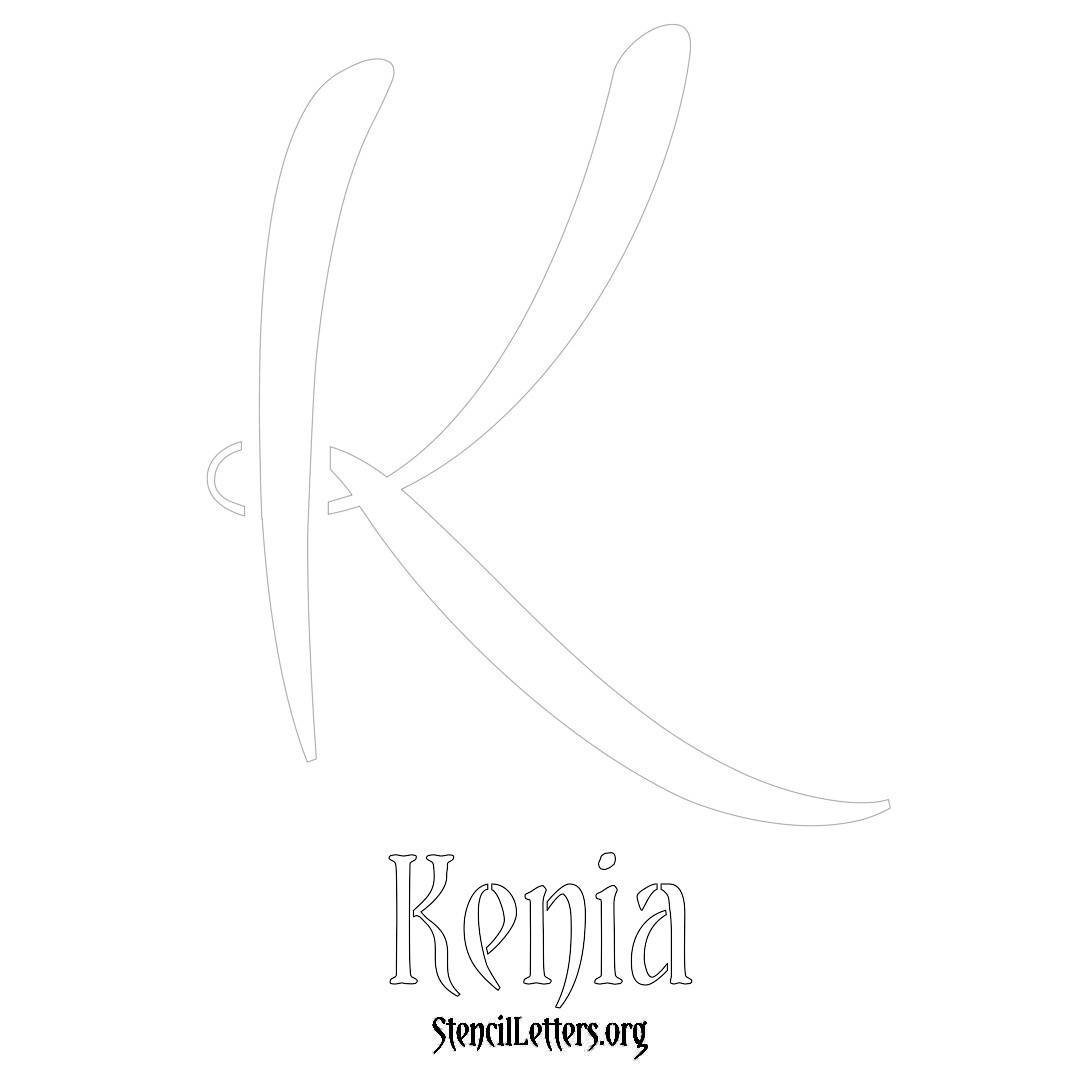 Kenia printable name initial stencil in Vintage Brush Lettering