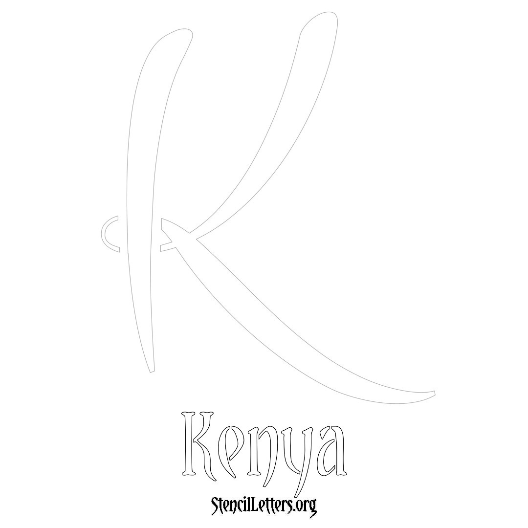 Kenya printable name initial stencil in Vintage Brush Lettering