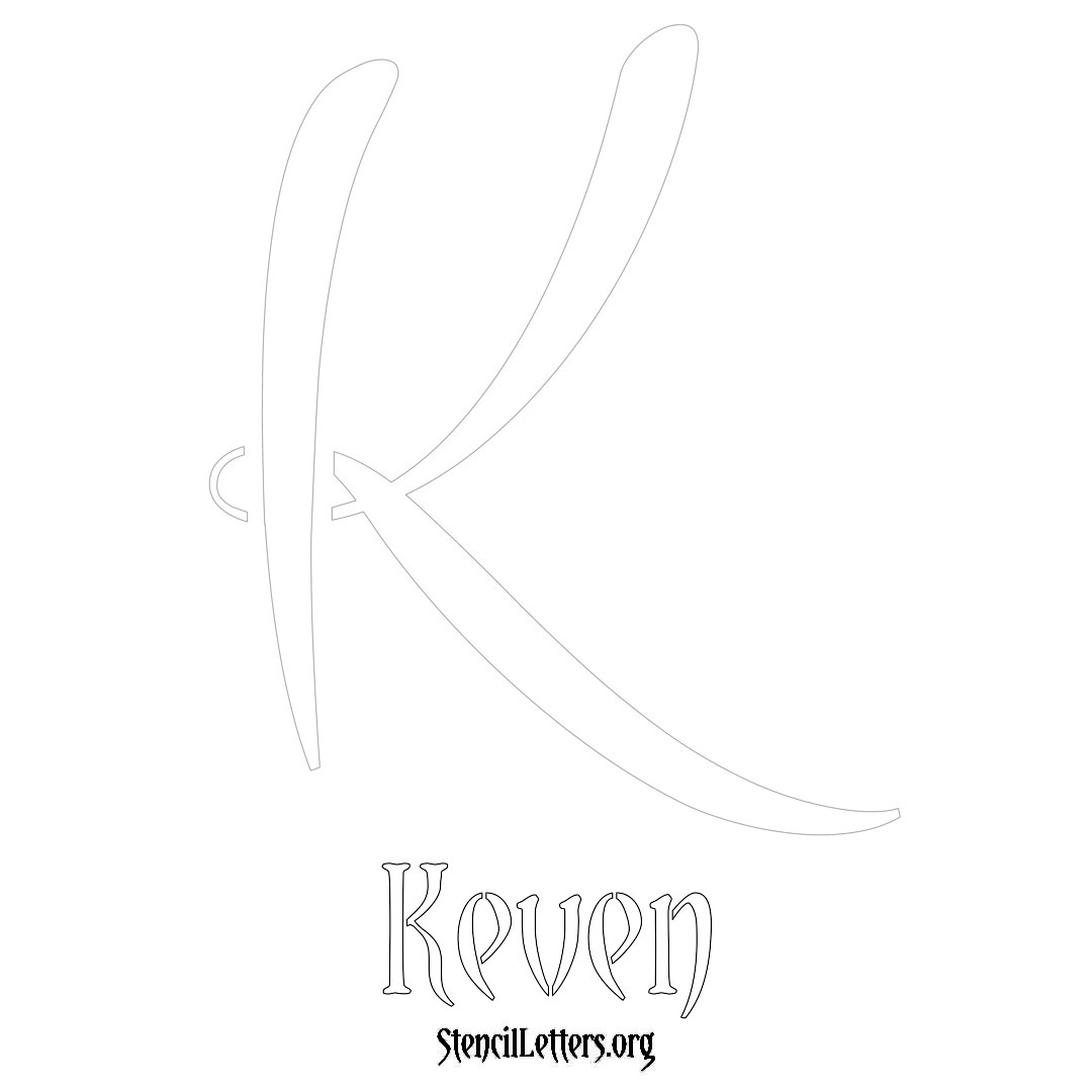 Keven printable name initial stencil in Vintage Brush Lettering