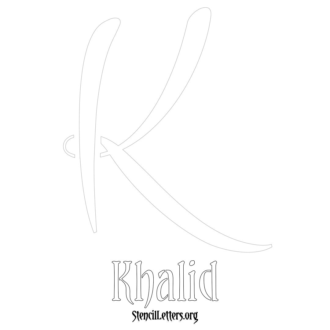 Khalid printable name initial stencil in Vintage Brush Lettering