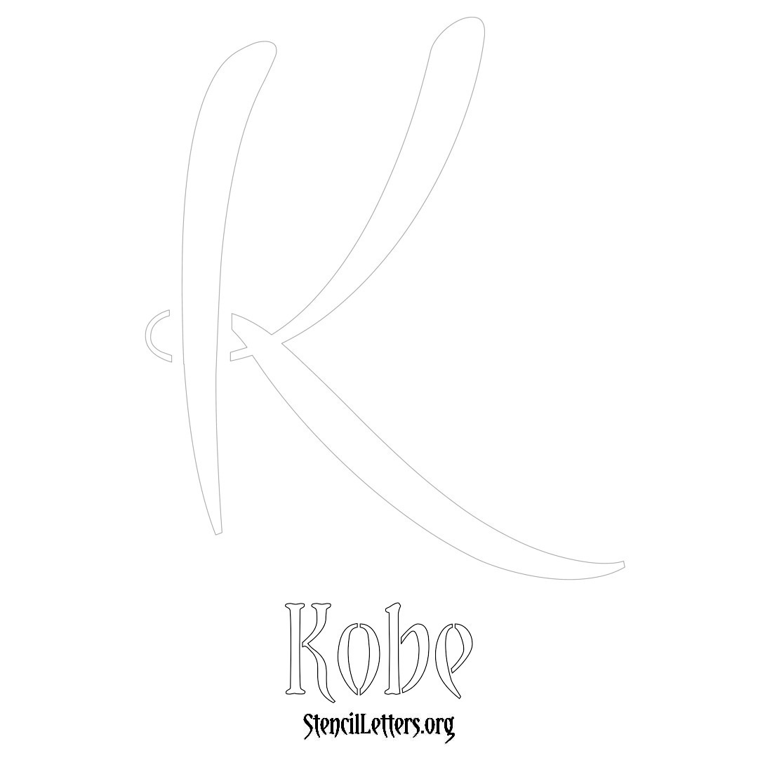 Kobe printable name initial stencil in Vintage Brush Lettering