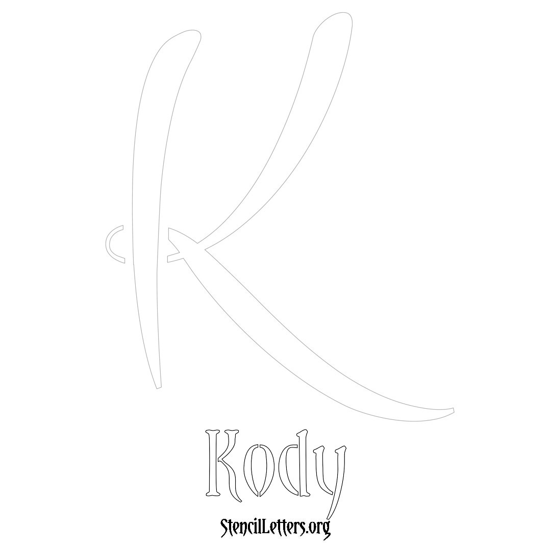 Kody printable name initial stencil in Vintage Brush Lettering