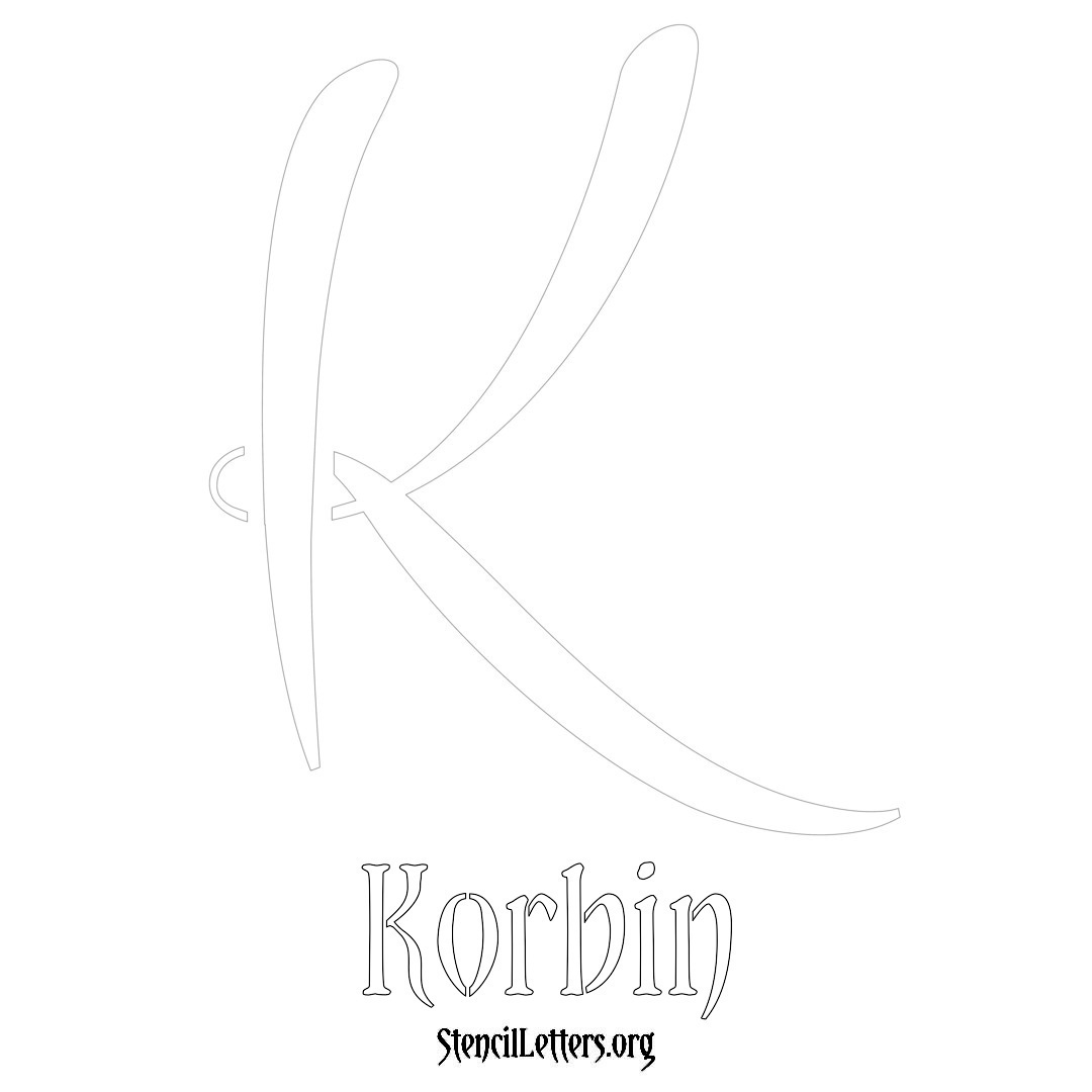 Korbin printable name initial stencil in Vintage Brush Lettering