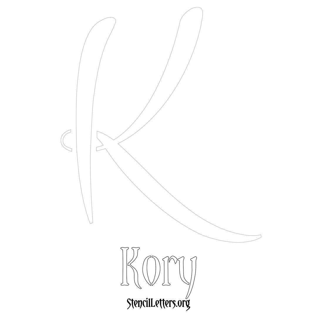 Kory printable name initial stencil in Vintage Brush Lettering