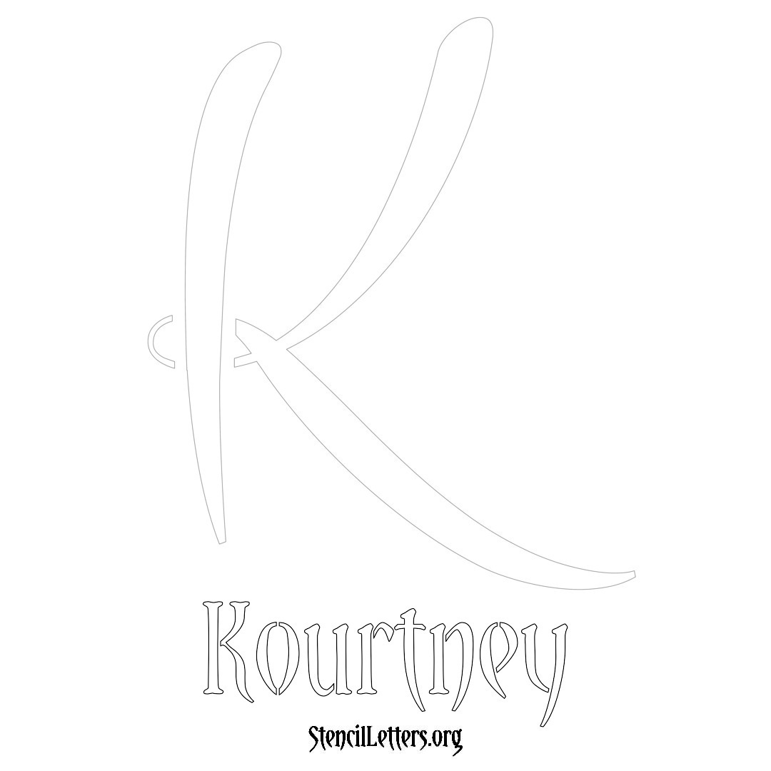 Kourtney printable name initial stencil in Vintage Brush Lettering