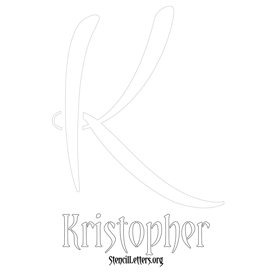 Kristopher printable name initial stencil in Vintage Brush Lettering