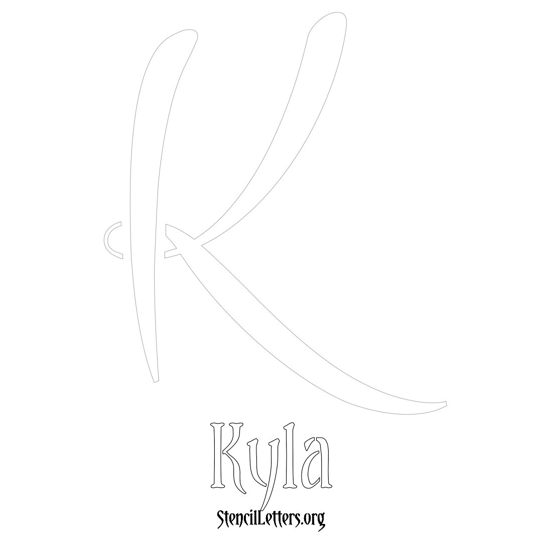 Kyla printable name initial stencil in Vintage Brush Lettering