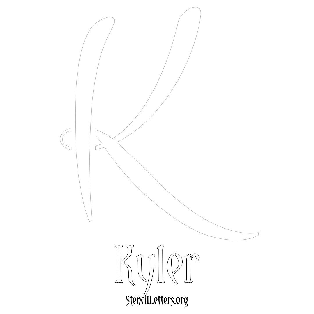 Kyler printable name initial stencil in Vintage Brush Lettering