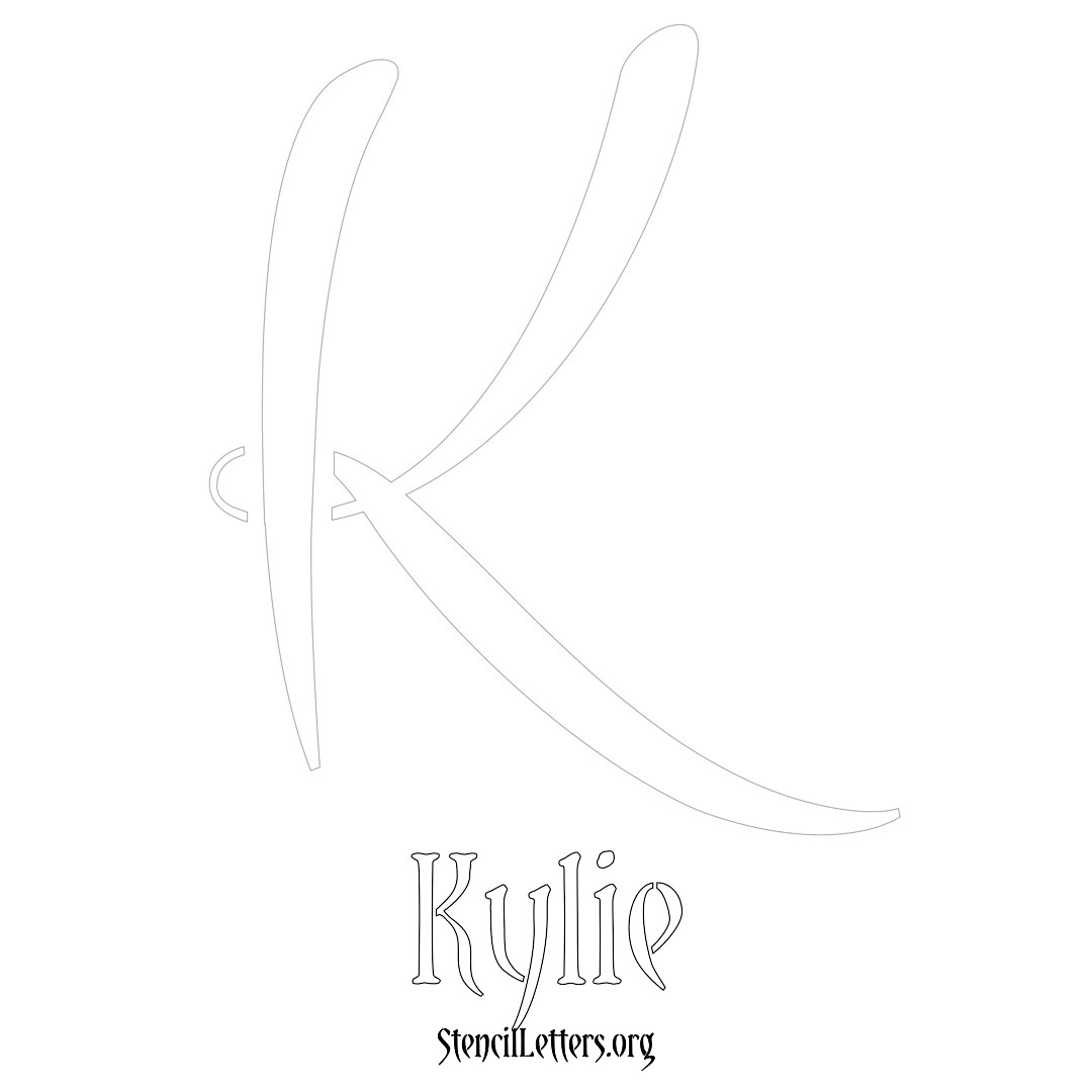 Kylie printable name initial stencil in Vintage Brush Lettering