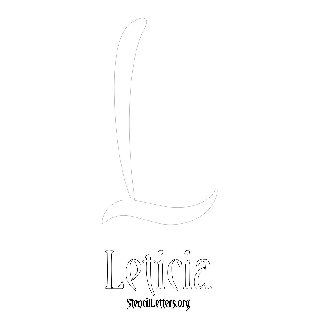 Leticia printable name initial stencil in Vintage Brush Lettering