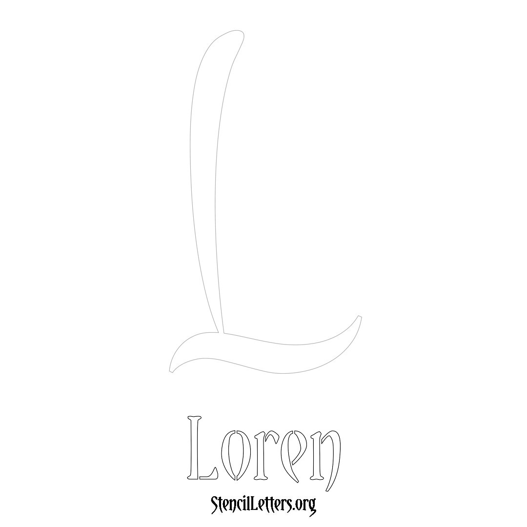 Loren printable name initial stencil in Vintage Brush Lettering