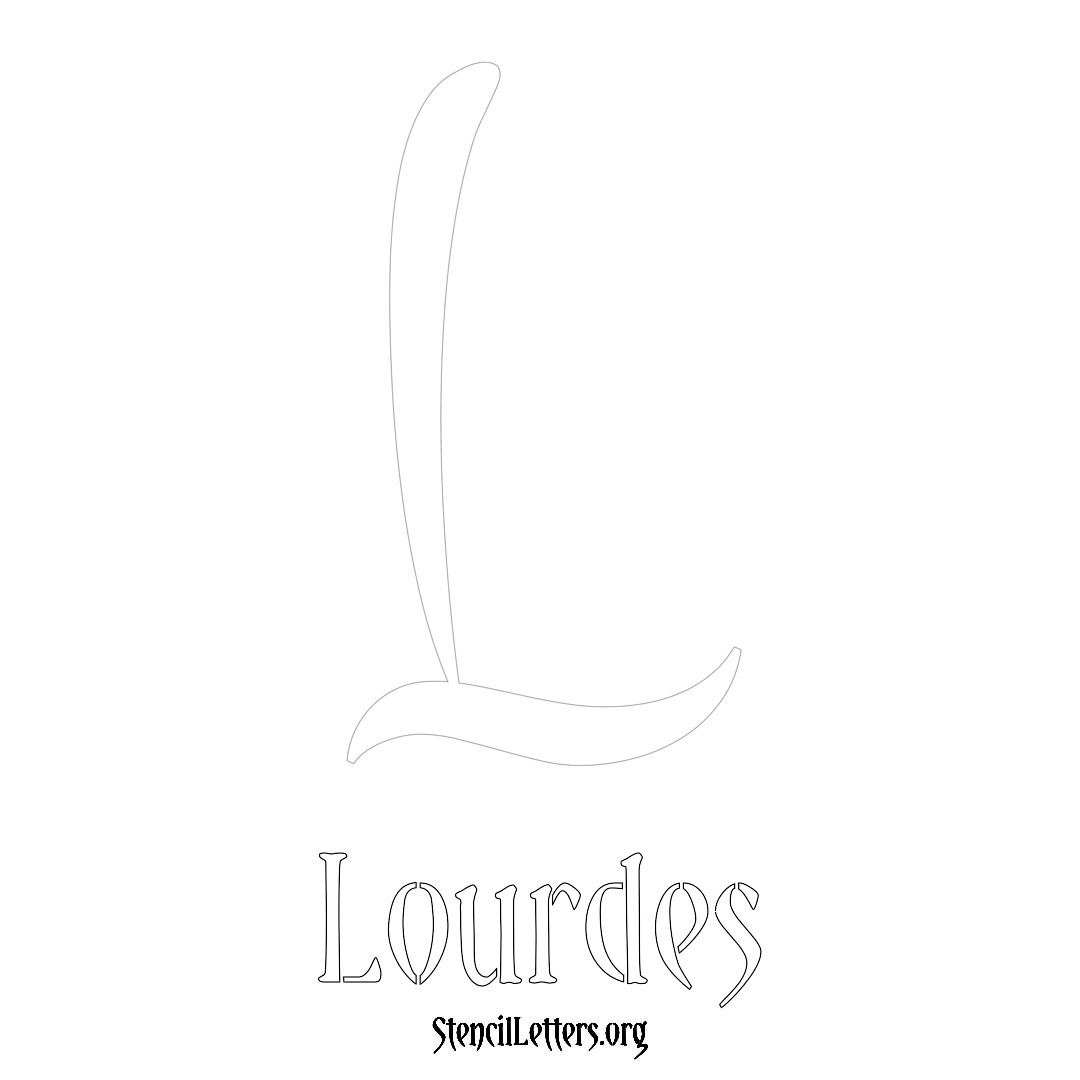 Lourdes printable name initial stencil in Vintage Brush Lettering