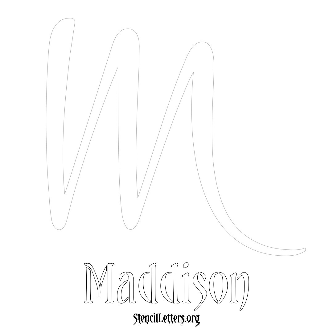 Maddison printable name initial stencil in Vintage Brush Lettering
