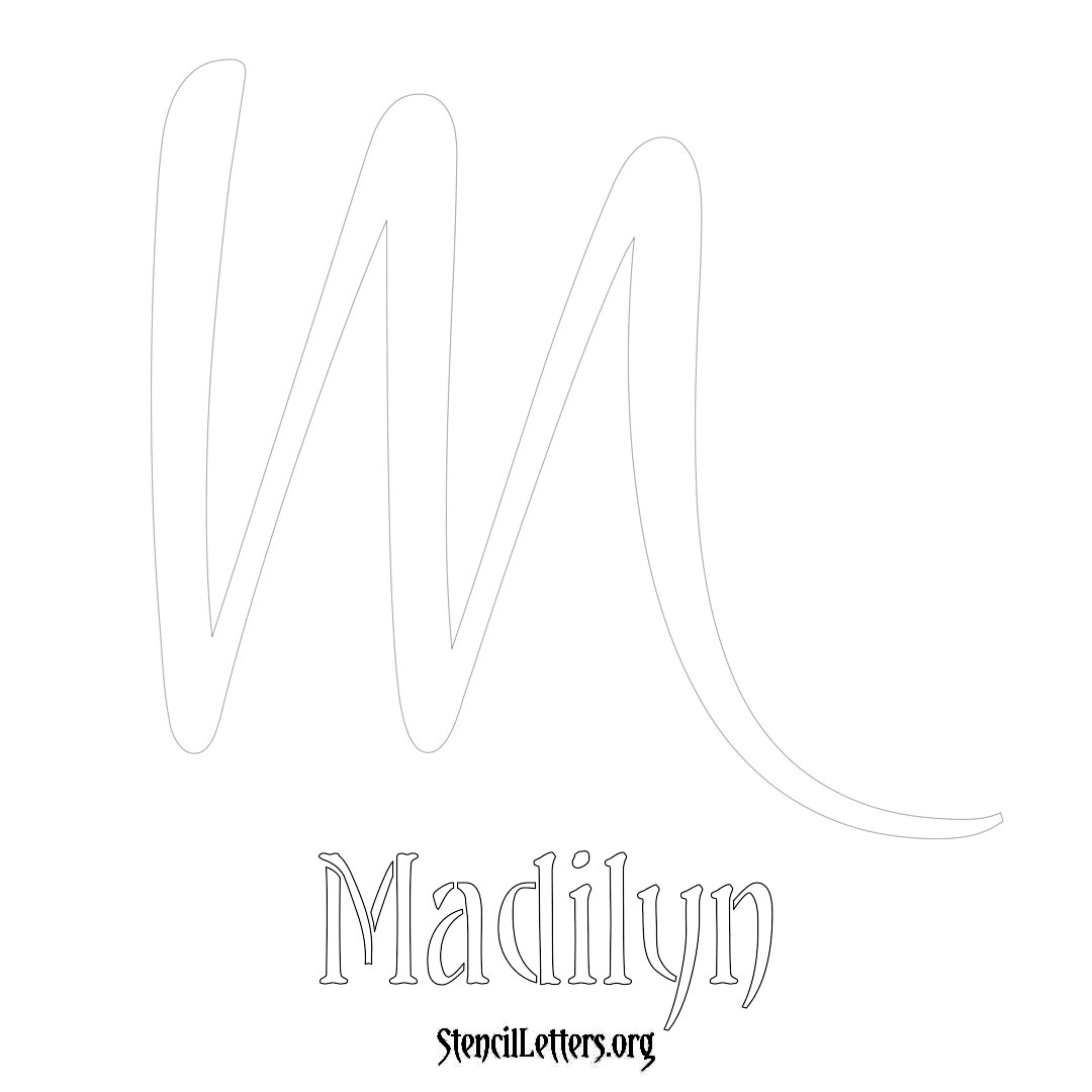 Madilyn printable name initial stencil in Vintage Brush Lettering