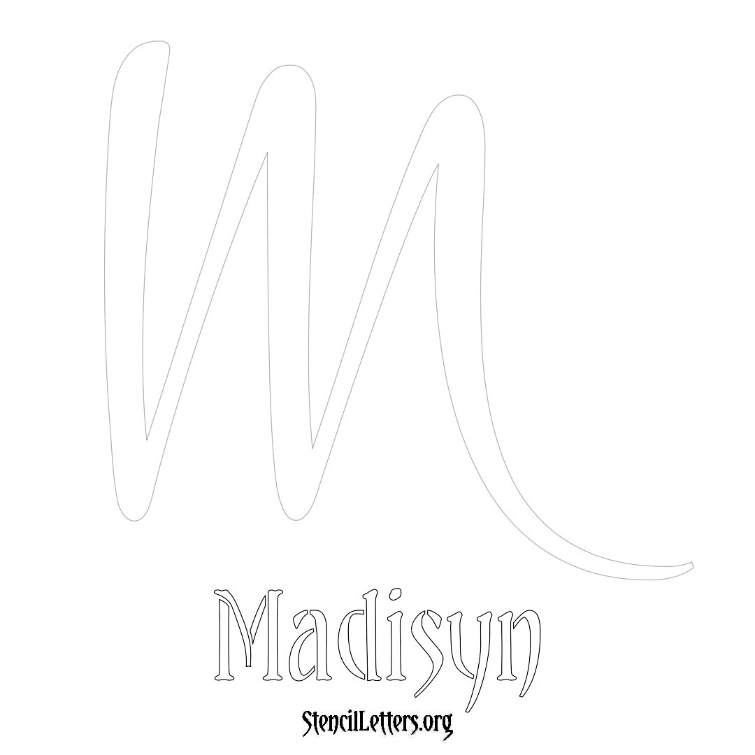 Madisyn printable name initial stencil in Vintage Brush Lettering