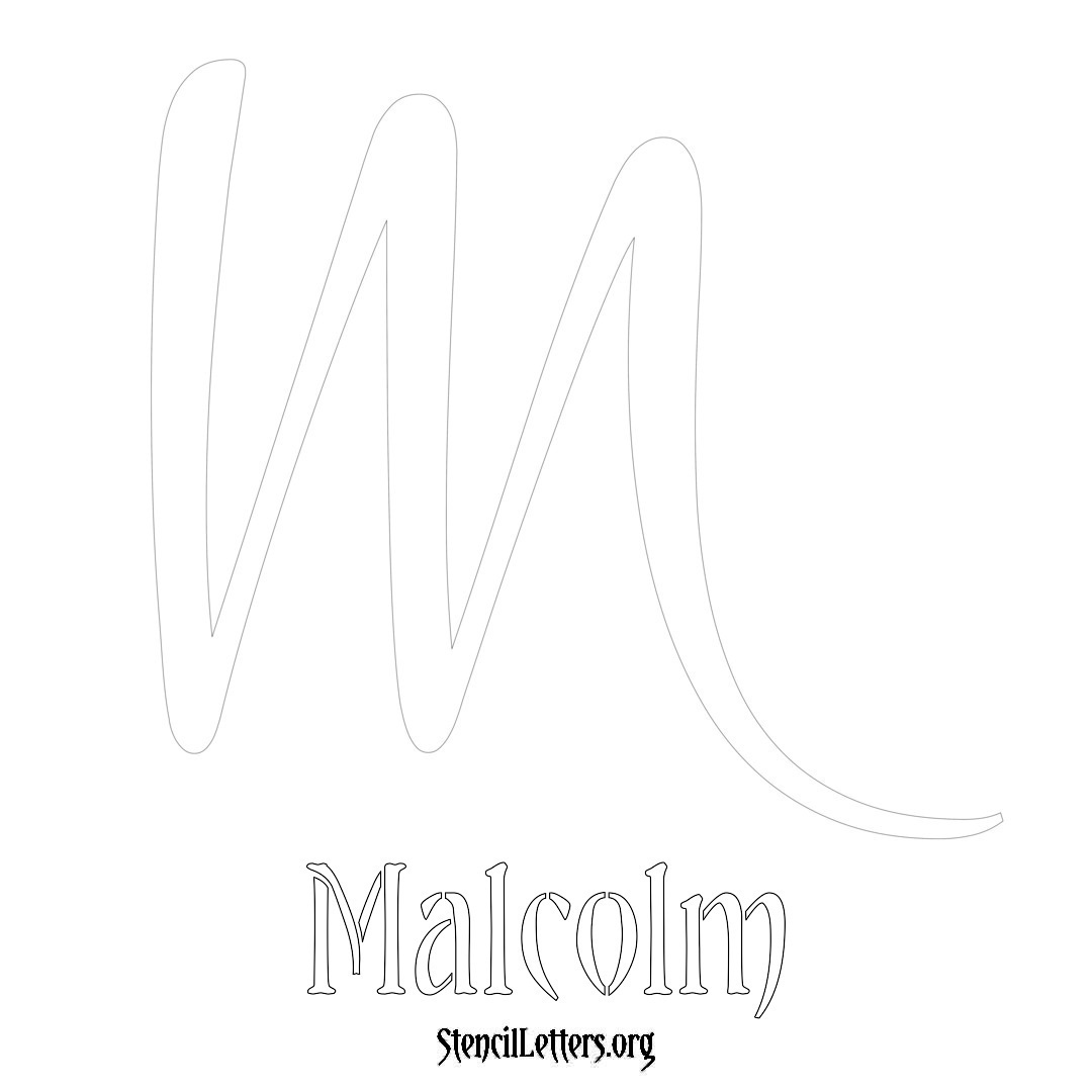 Malcolm printable name initial stencil in Vintage Brush Lettering