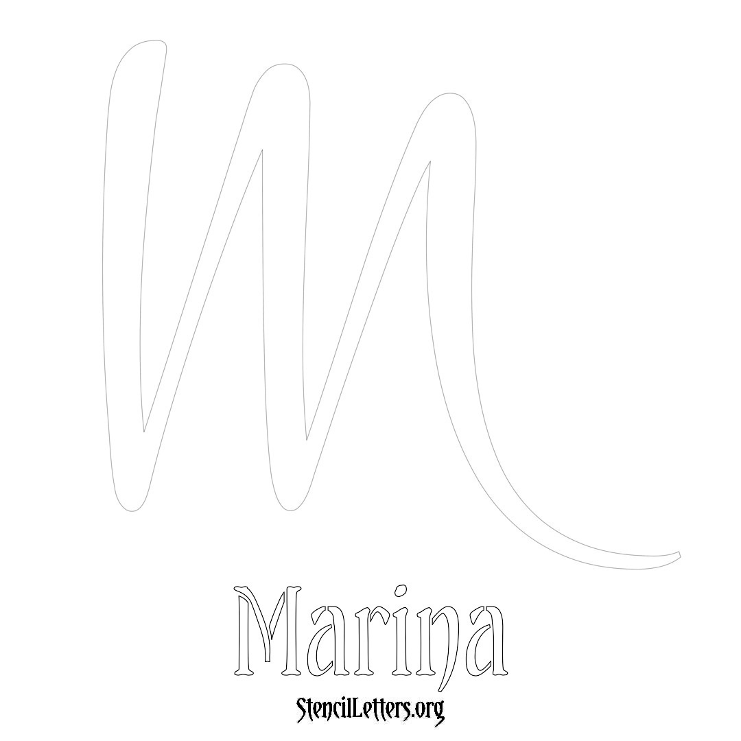 Marina printable name initial stencil in Vintage Brush Lettering