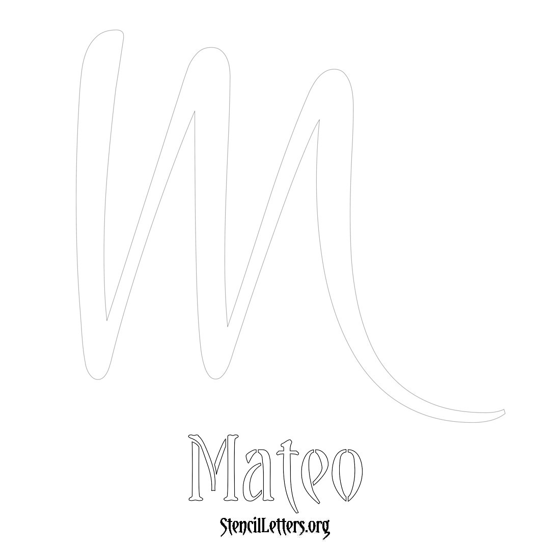 Mateo printable name initial stencil in Vintage Brush Lettering