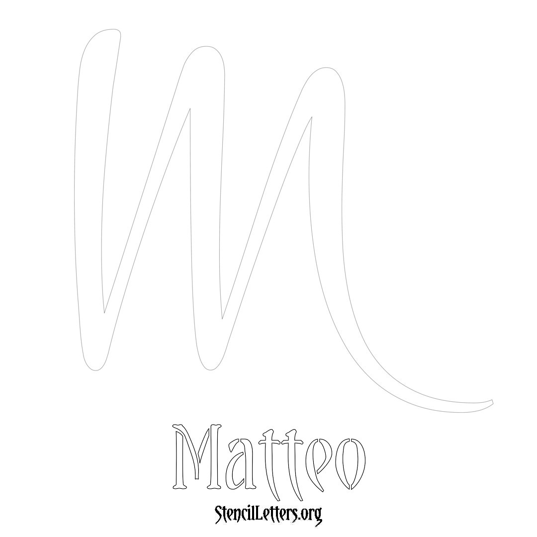 Matteo printable name initial stencil in Vintage Brush Lettering