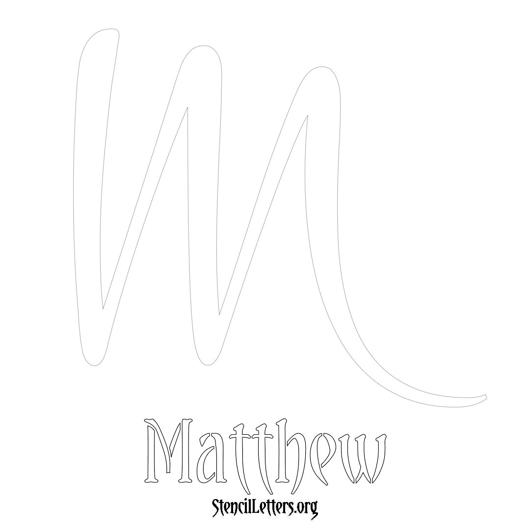 Matthew printable name initial stencil in Vintage Brush Lettering
