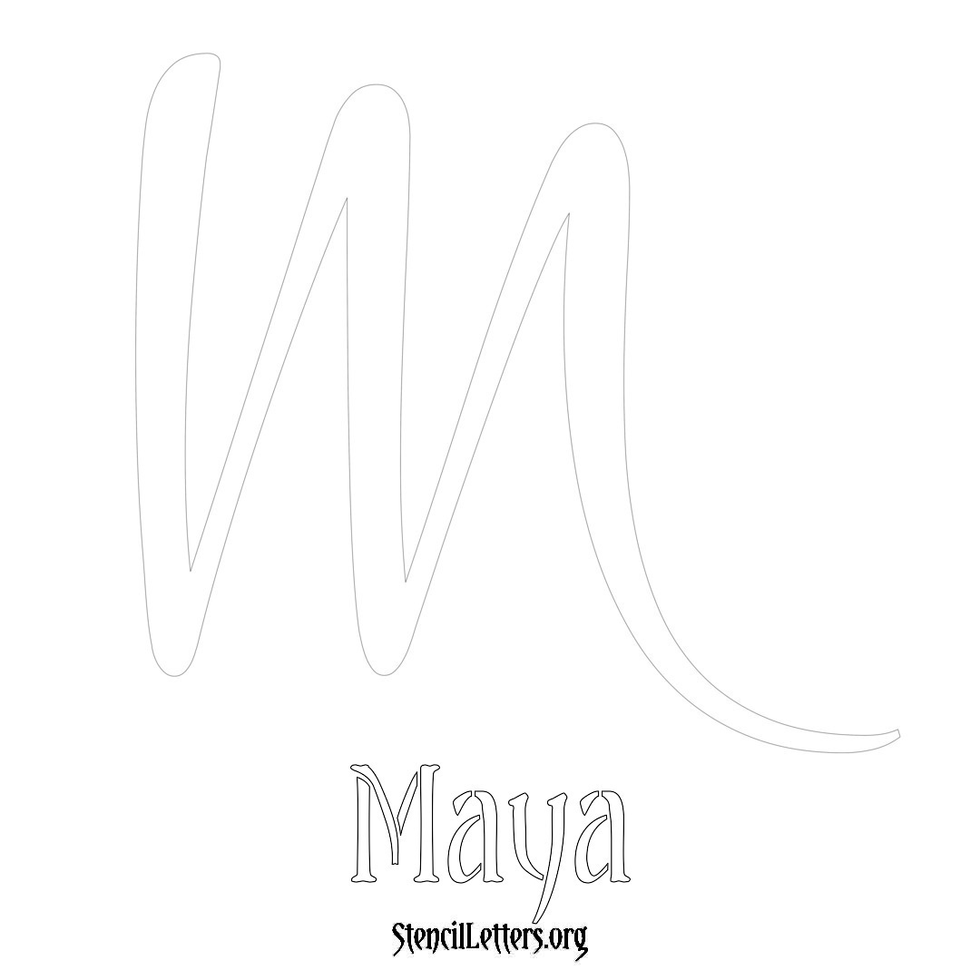 Maya printable name initial stencil in Vintage Brush Lettering