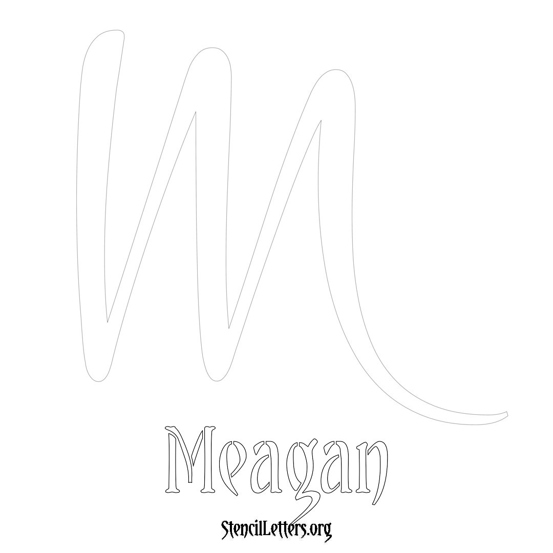 Meagan printable name initial stencil in Vintage Brush Lettering
