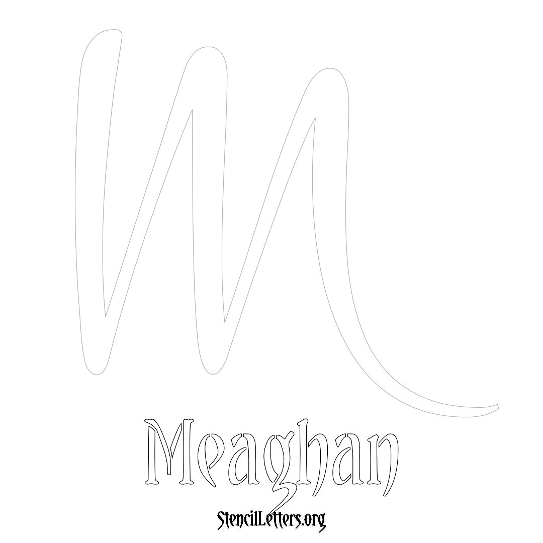Meaghan printable name initial stencil in Vintage Brush Lettering